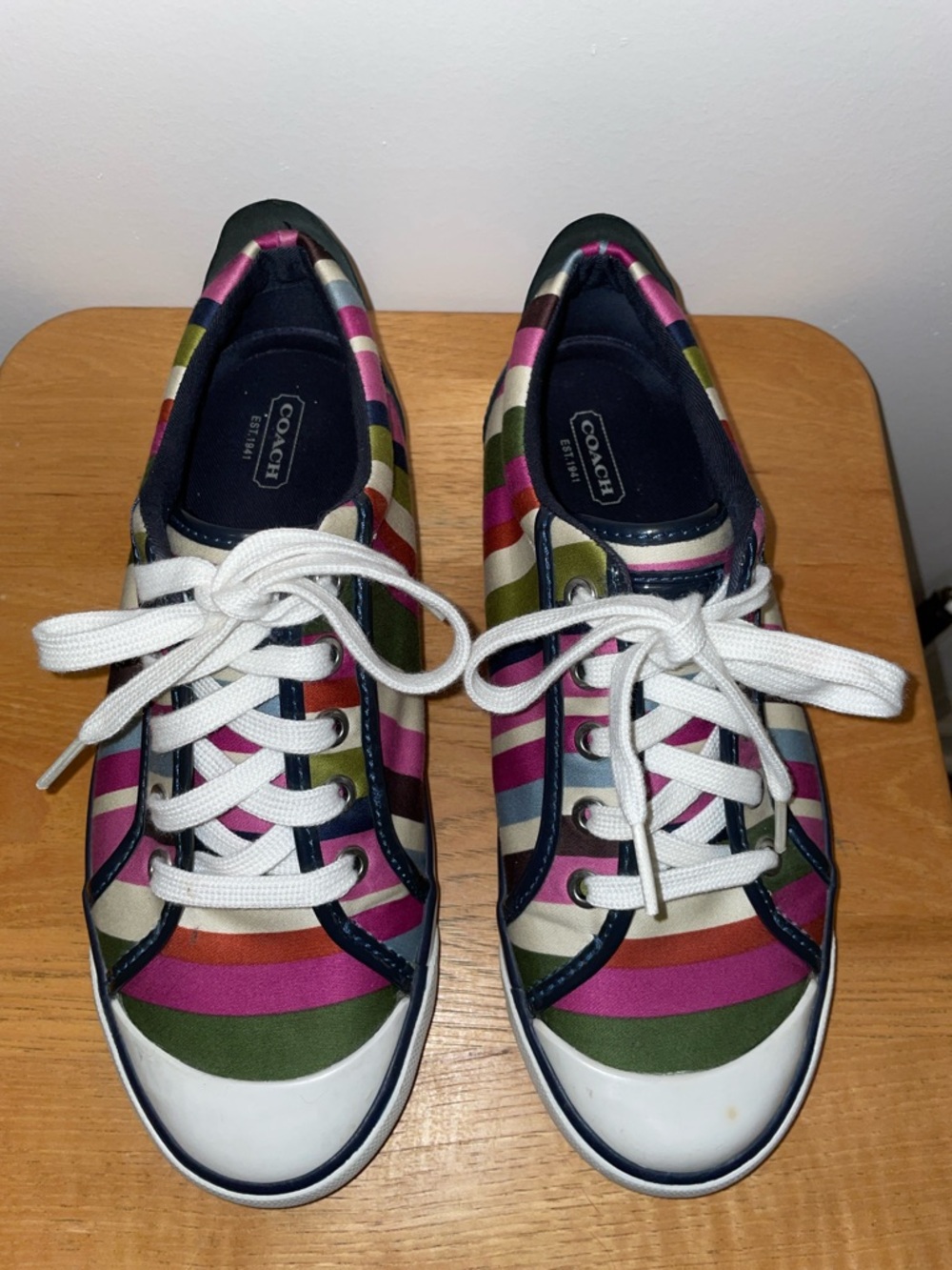 Coach Multicolor Stripe Sneakers | Vibrant Retro Coach Trainers Size 8 - Picture 2 of 6